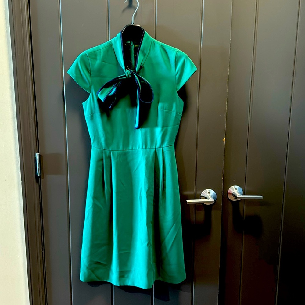 J.Crew dress, green with bowtie two side pockets